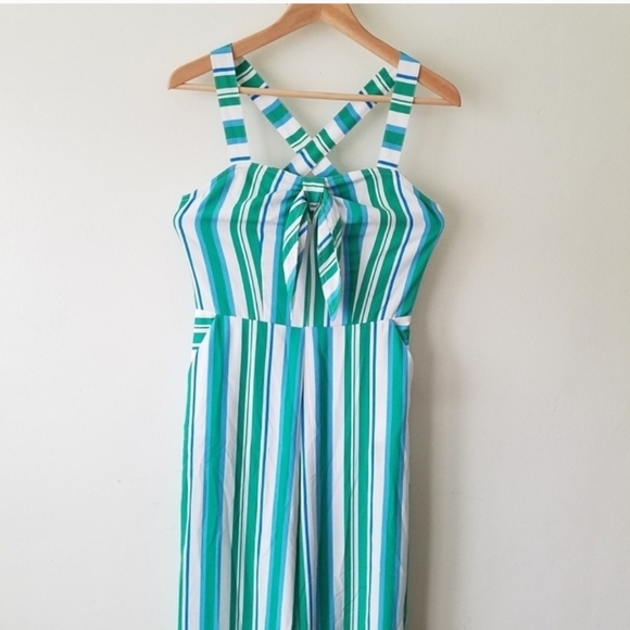 Beautiful  Green, Blue & White Stripe Jumpsuit - Picture 2 of 5